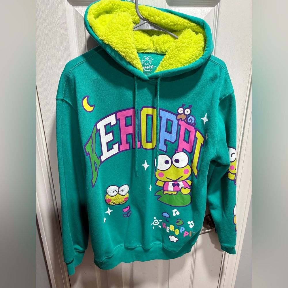 Sanrio Keroppi Teal Hoodie with Bright Green Hood